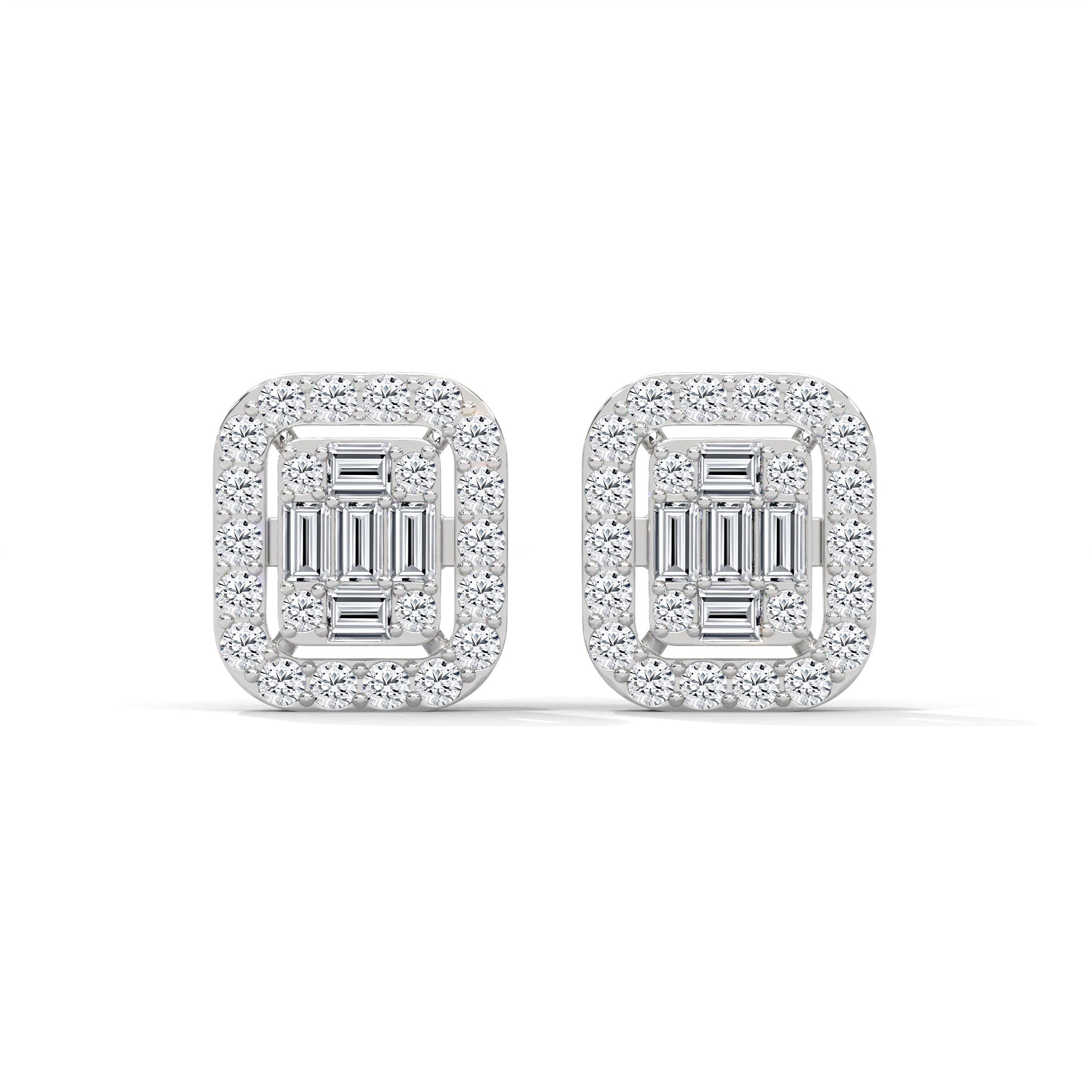 Elegant Emerald & Round Lab-Grown Diamond Gold Halo Stud Earrings | 1.13 CTW